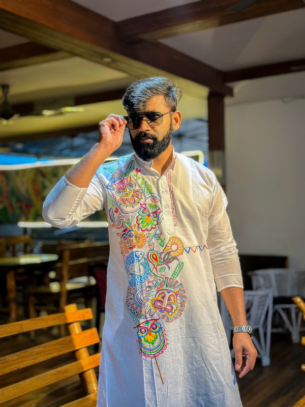 Hand Painted - Silk White Panjabi