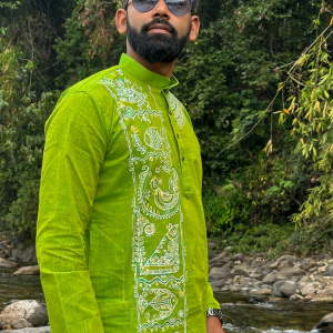 Hand Printed - Green Cotton Panjabi