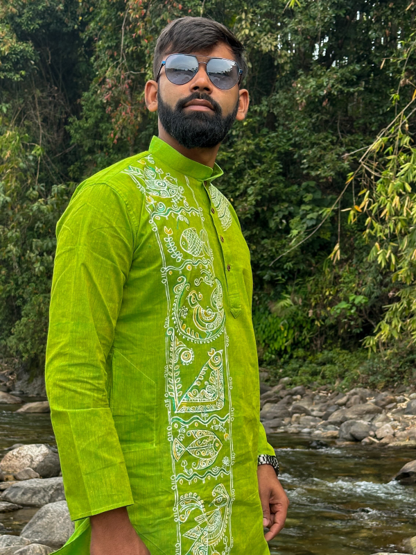 Hand Printed - Green Cotton Panjabi