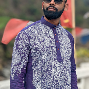 Hand Painted - Cotton Purple Panjabi