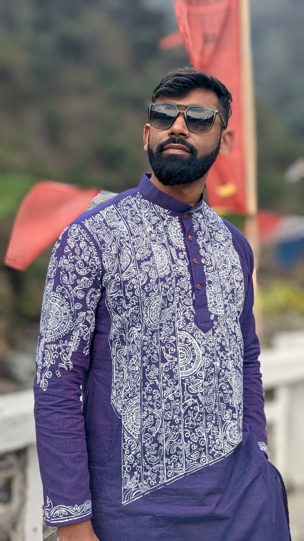 Hand Painted - Cotton Purple Panjabi